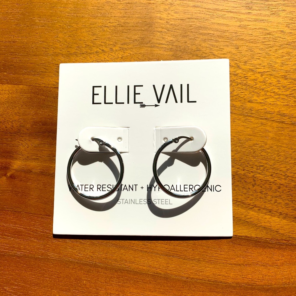 Ellie Vail medium sized stainless steel hoop earrings. Hypoallergenic. NEW